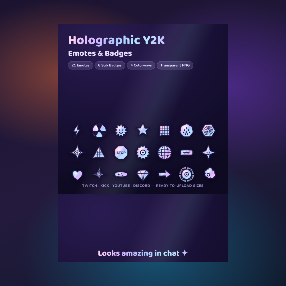 Holographic Y2K Emotes and Badges