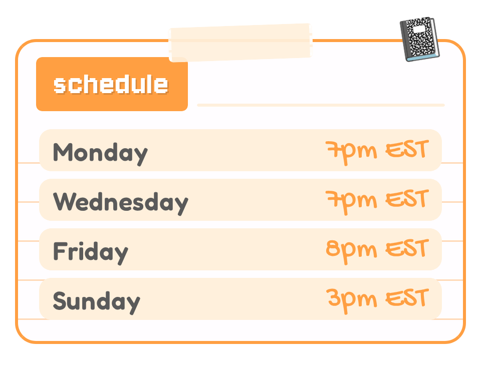 Stream schedule notebook Twitch panel