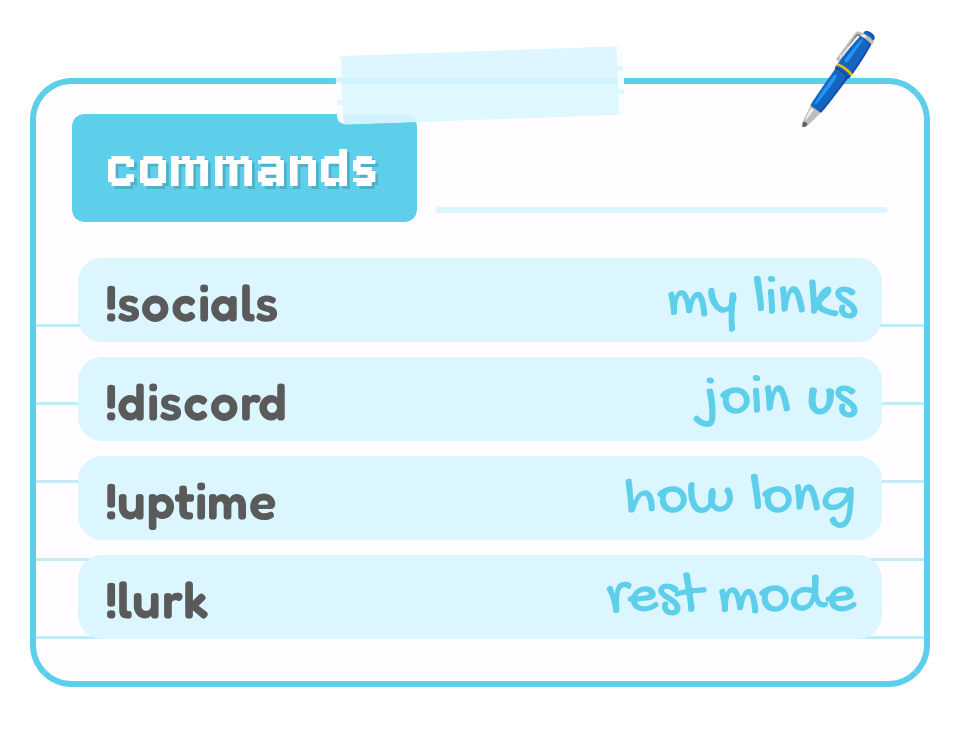 Chat commands notebook Twitch panel