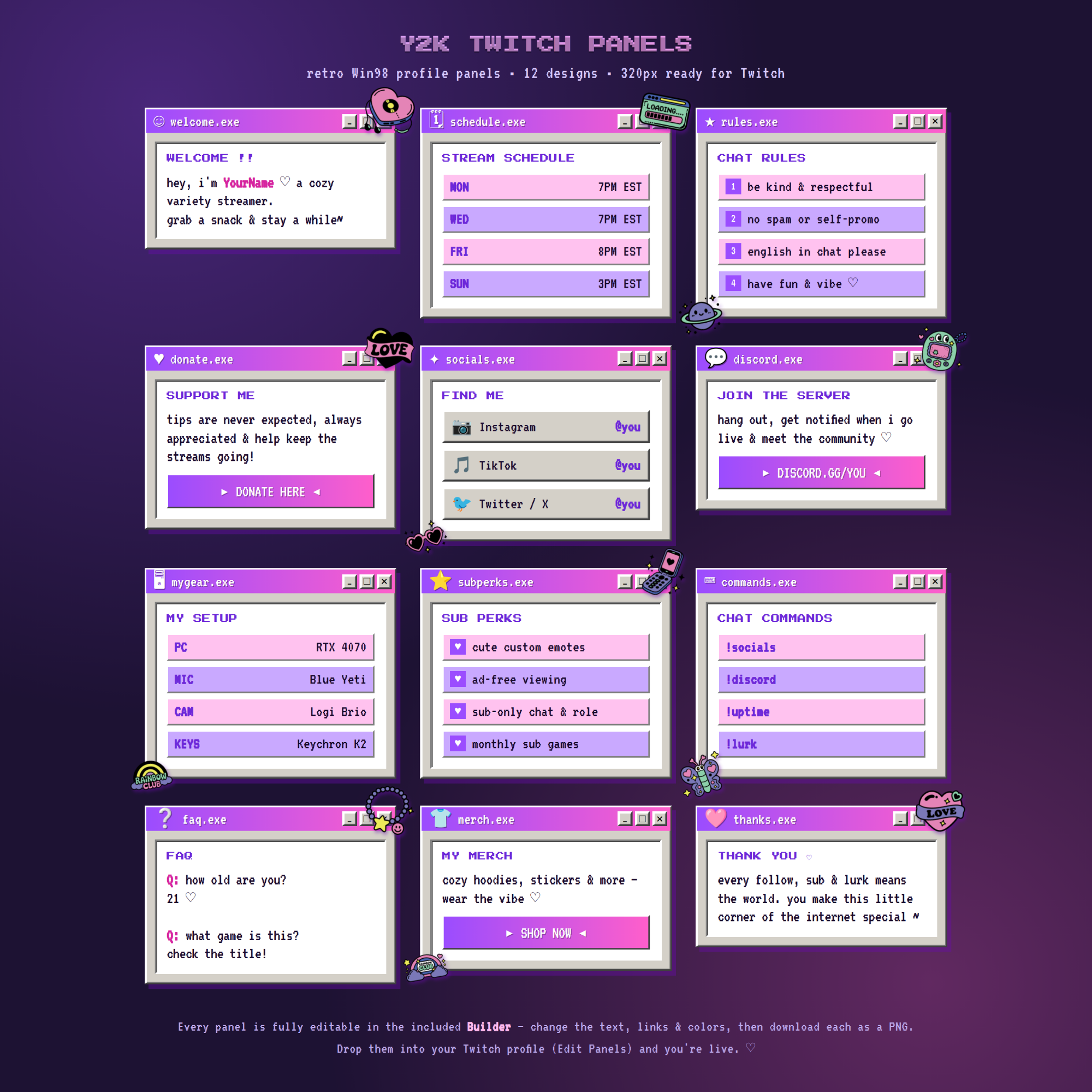 Y2K Twitch Panels